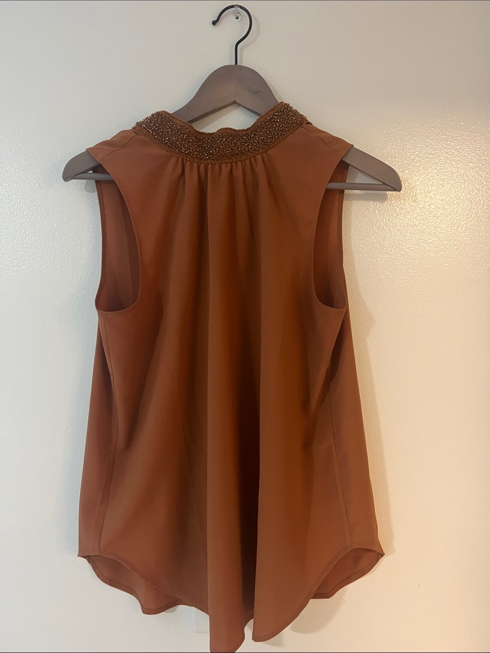 Sleeveless Beaded Neck Shell Top - Brown